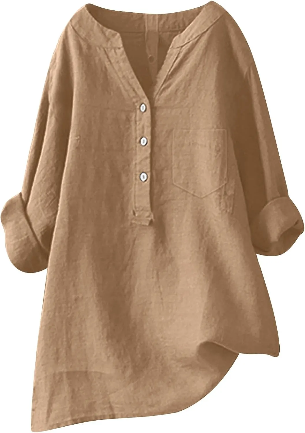 Women Linen Shirts V-Neck Button Down Blouse Collared Soft Tee Tops Short Sleeve Loose Shirts