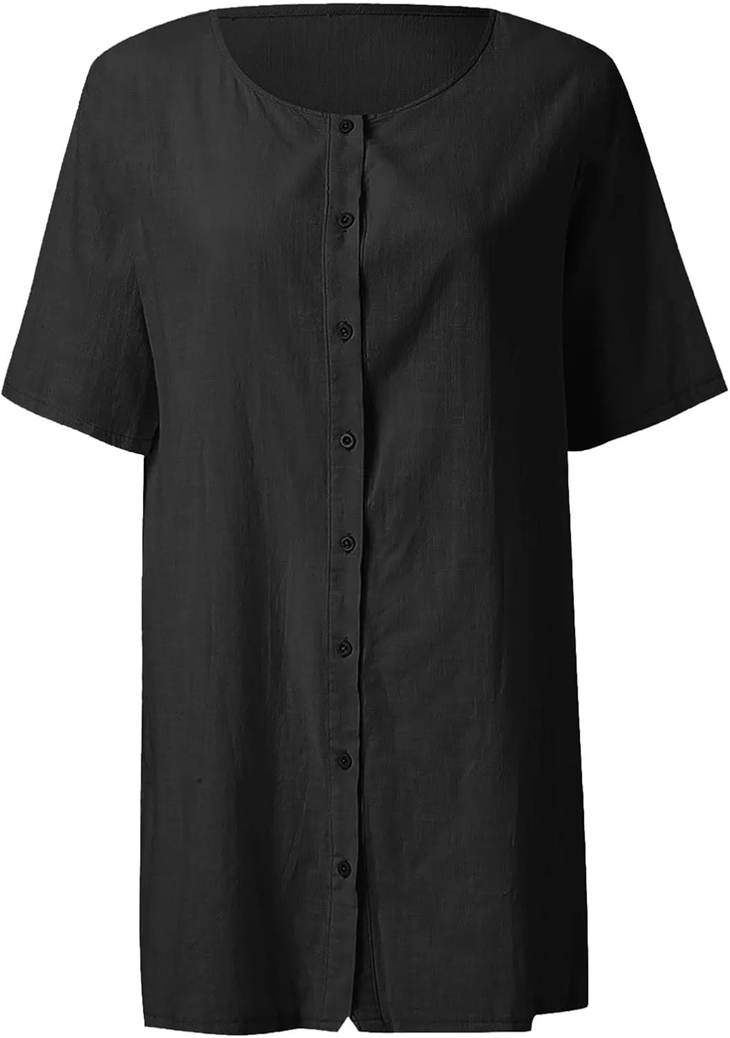Women Linen Shirts V-Neck Button Down Blouses Plain Fashion Tee Shirts Long Sleeve Loose Fit T Shirt