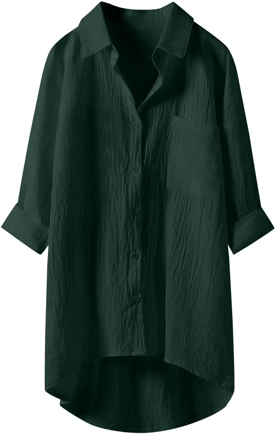 Women Long Sleeve Linen Shirts Collared Button Down Boho Tops Solid Color Dressy Beach Blouses with Pockets