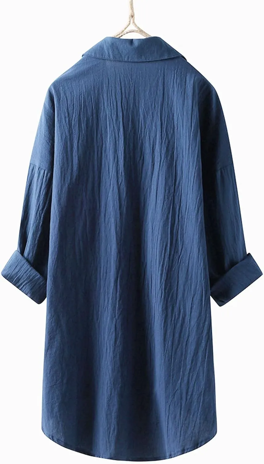 Women Long Sleeve Linen Shirts Collared Button Down Boho Tops Solid Color Dressy Beach Blouses with Pockets