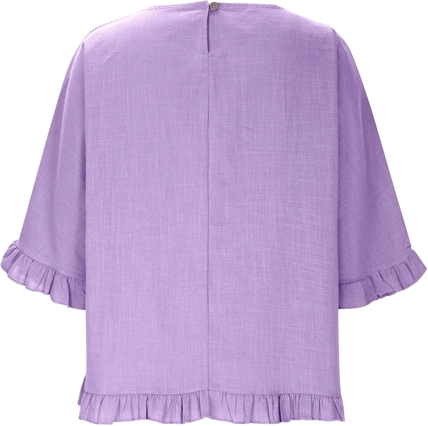 Women Round Neck Ruffled Hem Cotton Linen Tops 2025 Summer Short Sleeve Solid Color Pullover Tunic Elegant Blouse Tee