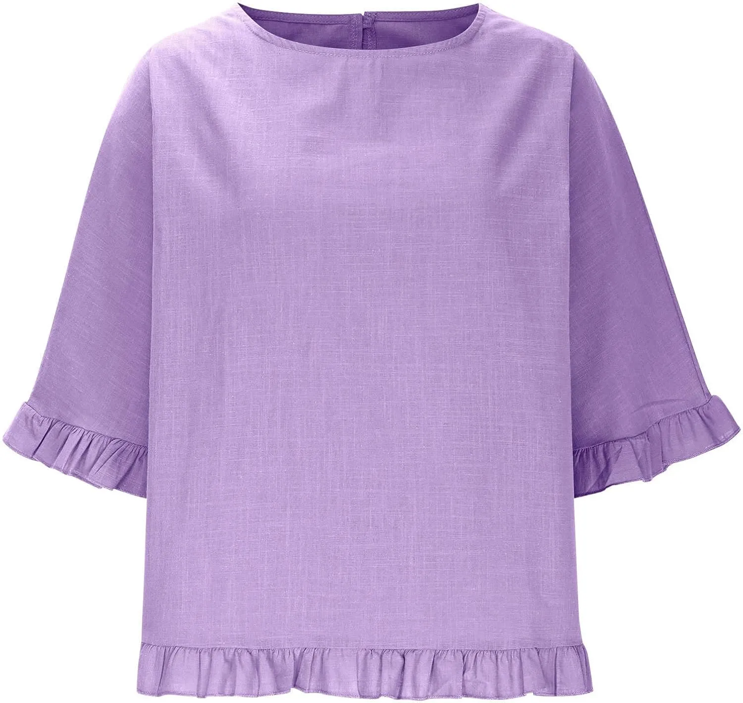 Women Round Neck Ruffled Hem Cotton Linen Tops 2025 Summer Short Sleeve Solid Color Pullover Tunic Elegant Blouse Tee