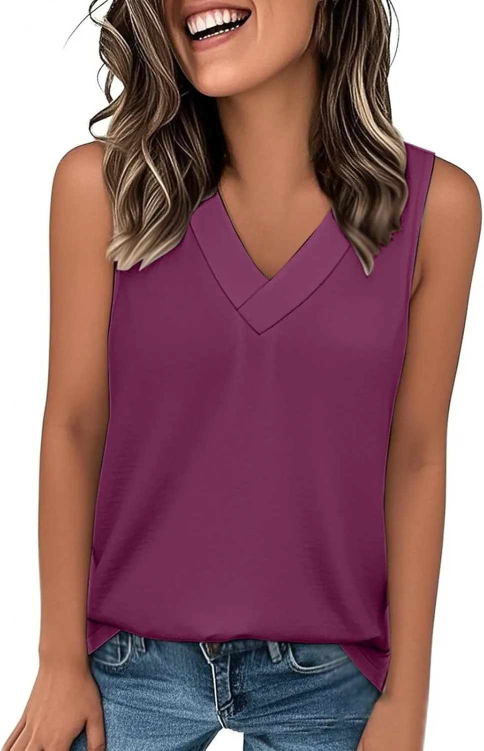 Women Tank Tops 2025 Basic T Shirt Dressy Sleeveless V Neck Summer Loose Fit Tank Top Beach Vacation Shirts