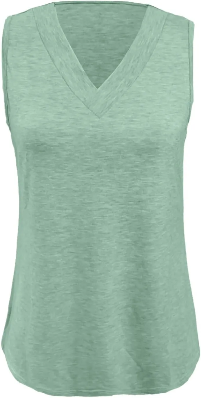 Women Tank Tops 2025 Basic T Shirt Dressy Sleeveless V Neck Summer Loose Fit Tank Top Beach Vacation Shirts