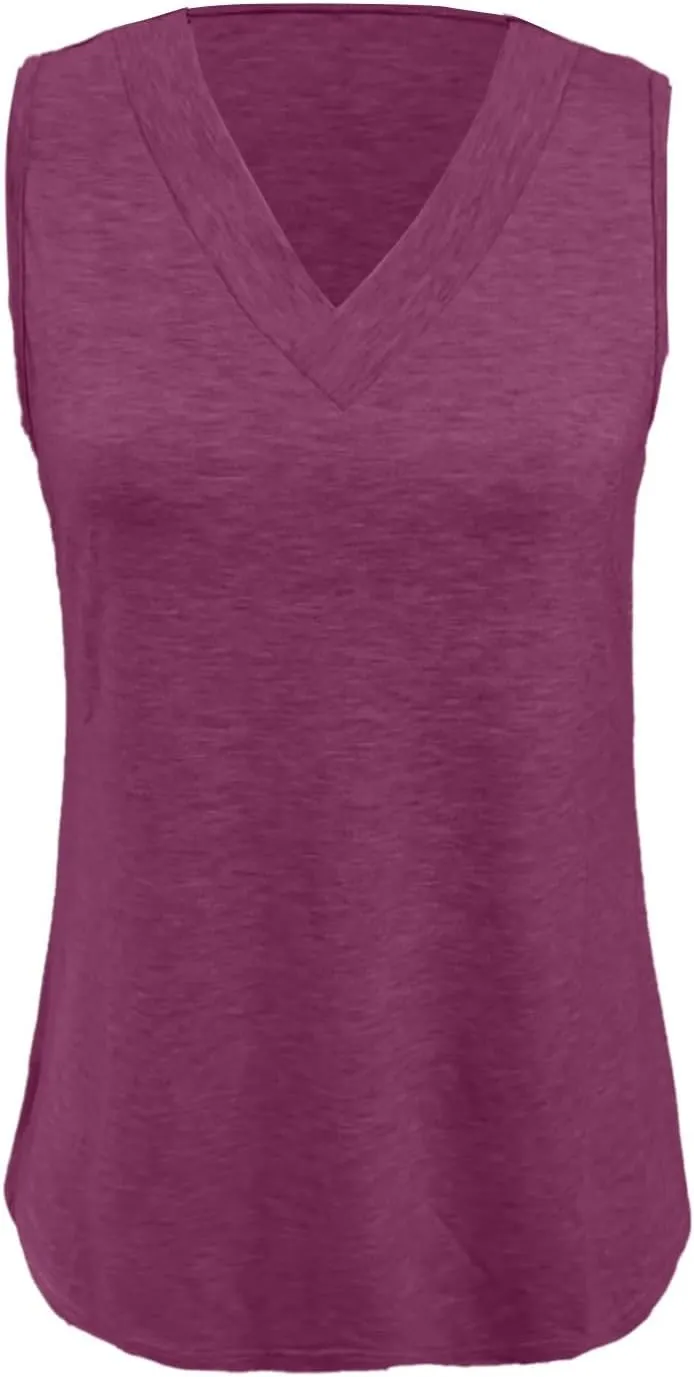 Women Tank Tops 2025 Basic T Shirt Dressy Sleeveless V Neck Summer Loose Fit Tank Top Beach Vacation Shirts