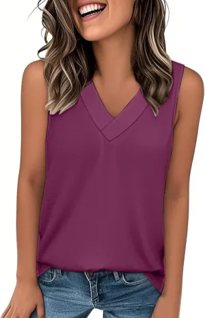 Women Tank Tops 2025 Basic T Shirt Dressy Sleeveless V Neck Summer Loose Fit Tank Top Beach Vacation Shirts
