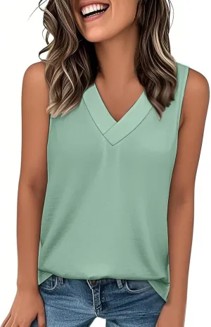 Women Tank Tops 2025 Basic T Shirt Dressy Sleeveless V Neck Summer Loose Fit Tank Top Beach Vacation Shirts
