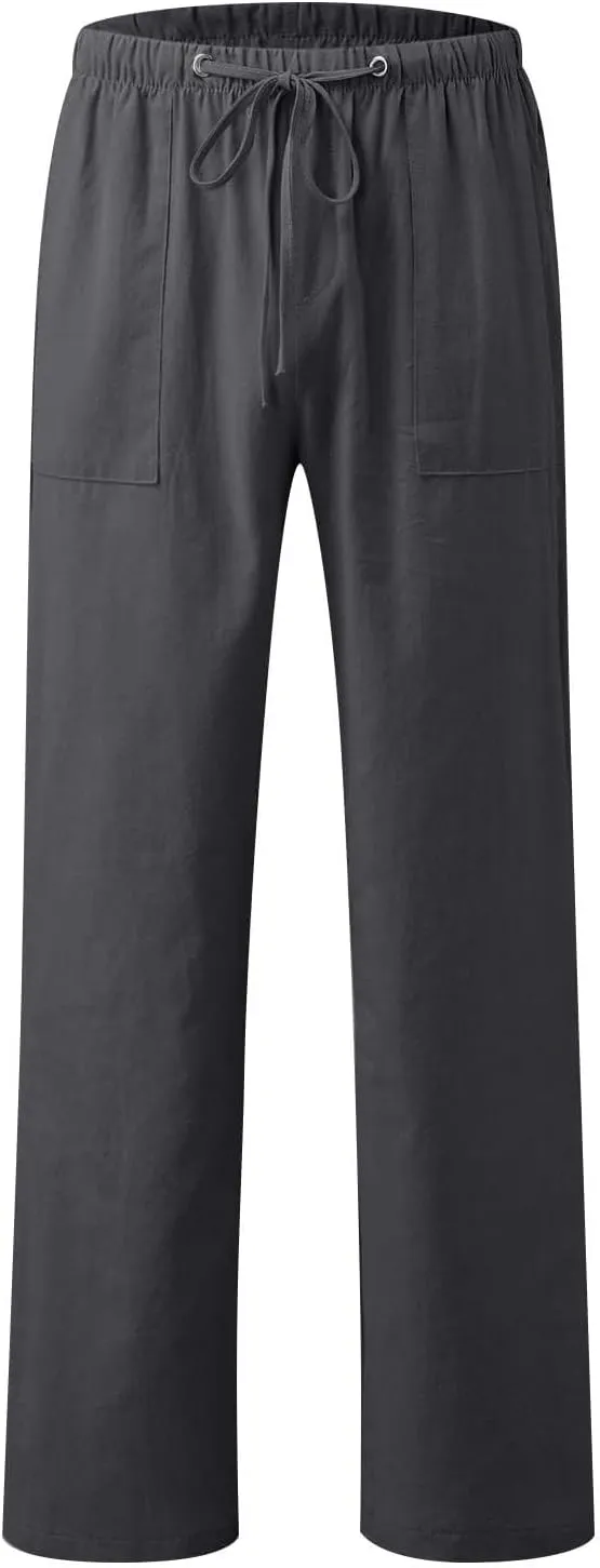 Women Wide Leg Cotton Linen Pants Casual High Waist Palazzo Pant Workout Loose Flowy Trouser with Pocket