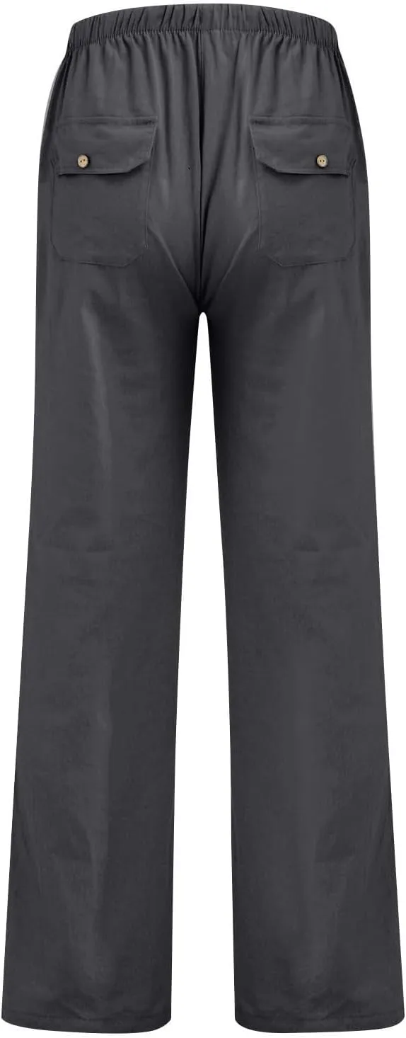 Women Wide Leg Cotton Linen Pants Casual High Waist Palazzo Pant Workout Loose Flowy Trouser with Pocket