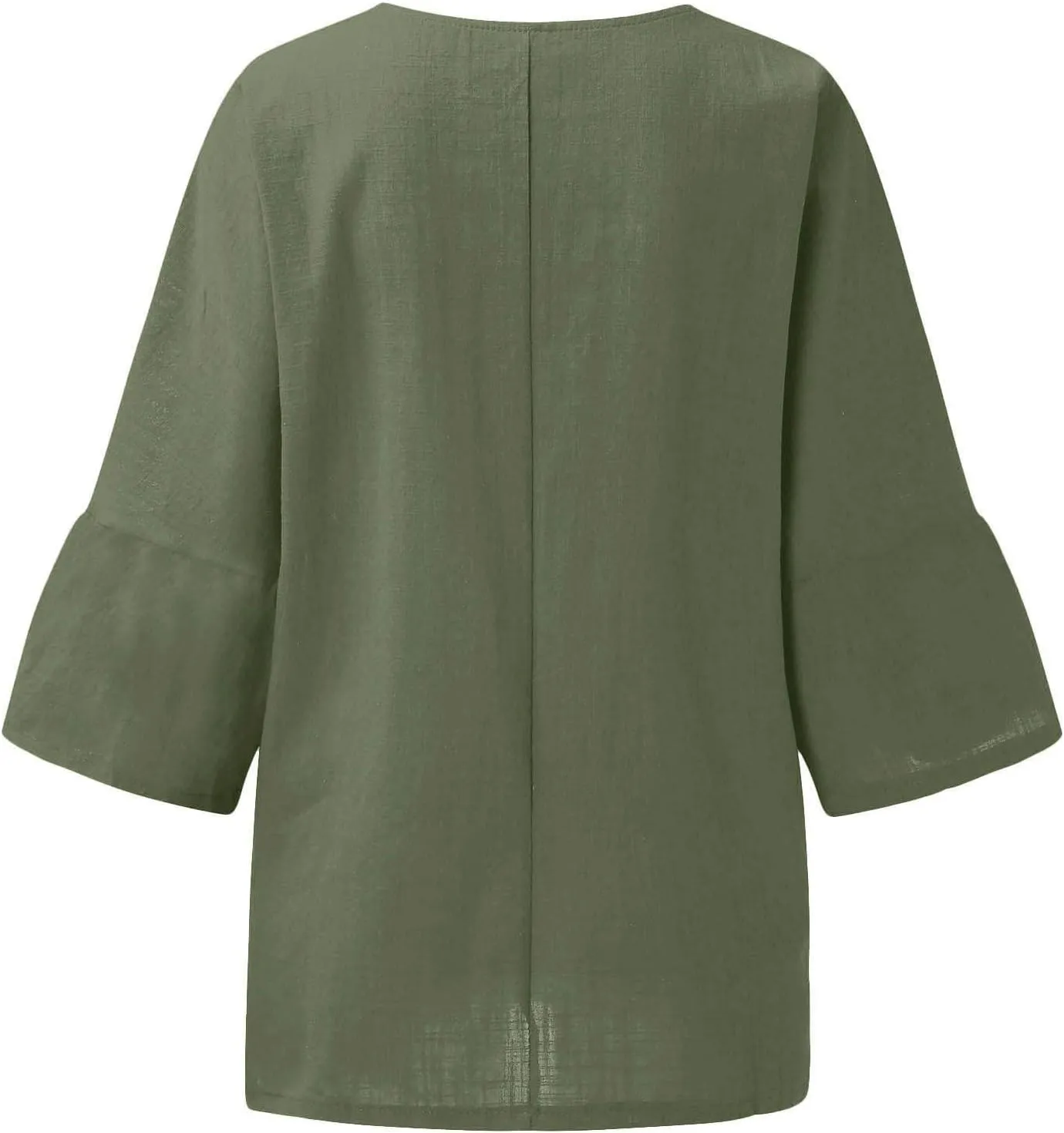Womens 3/4 Sleeve Tops Summer V Neck Linen Shirts Quarter Sleeve T Shirts Plus Size Tunics Casual Beach Tee Blouse