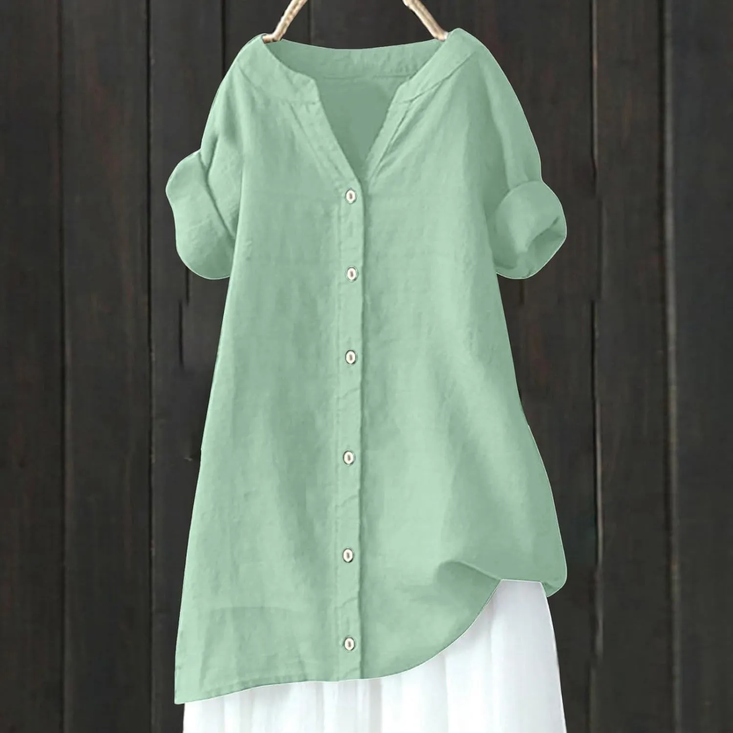 Womens Boho Linen Short Sleeve T Shirts Summer 2024 Fashion Casual Oversized Tunics Round Neck Loose Tshirts