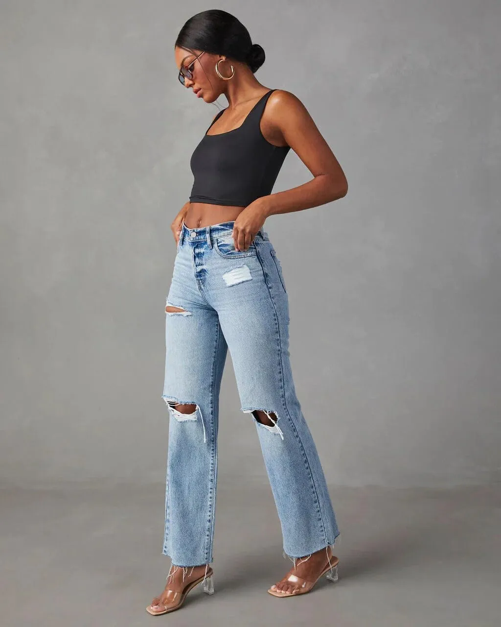 Women's Boyfriend Jeans Stretchy Ripped Distressed Denim Pants S-XXL