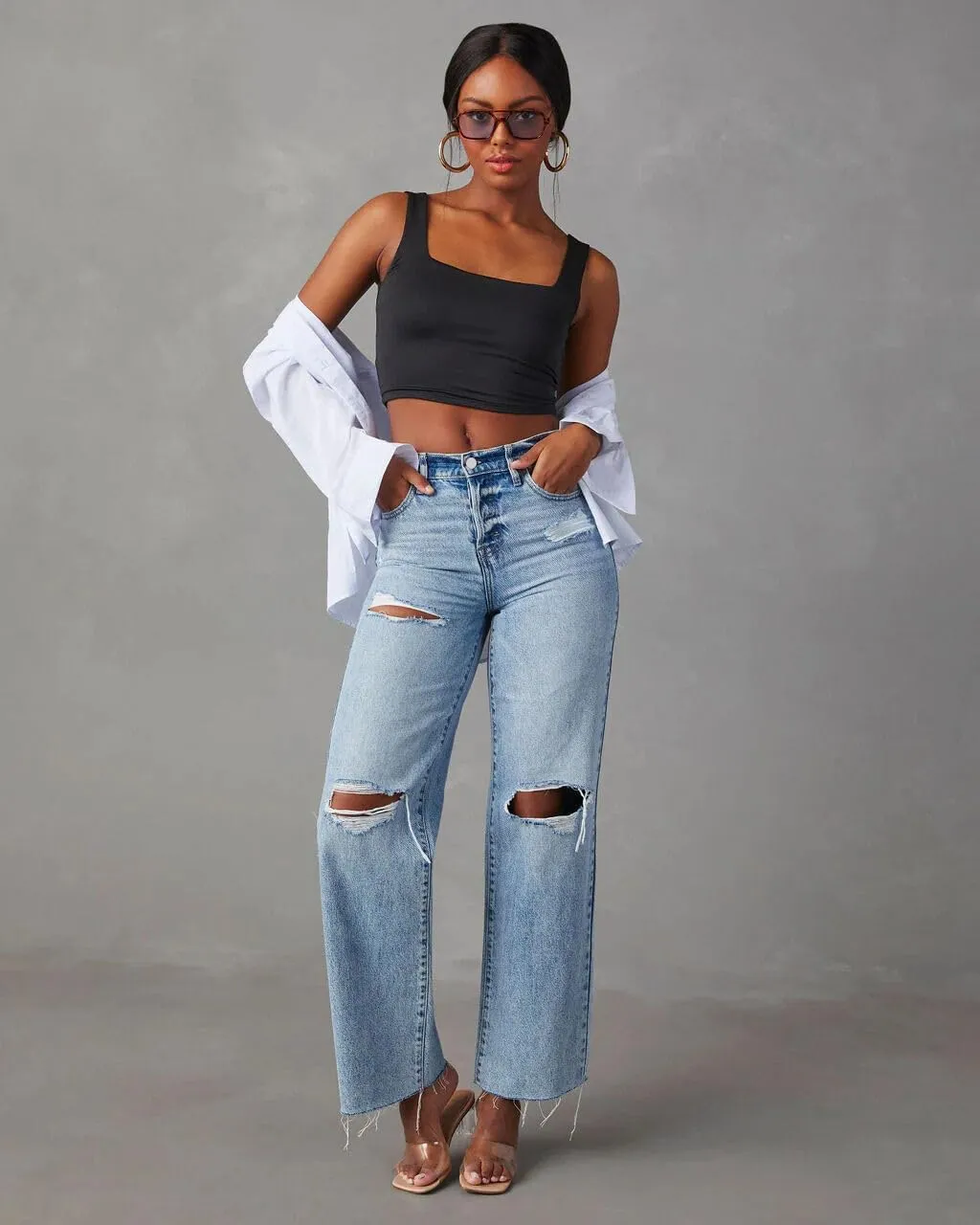 Women's Boyfriend Jeans Stretchy Ripped Distressed Denim Pants S-XXL