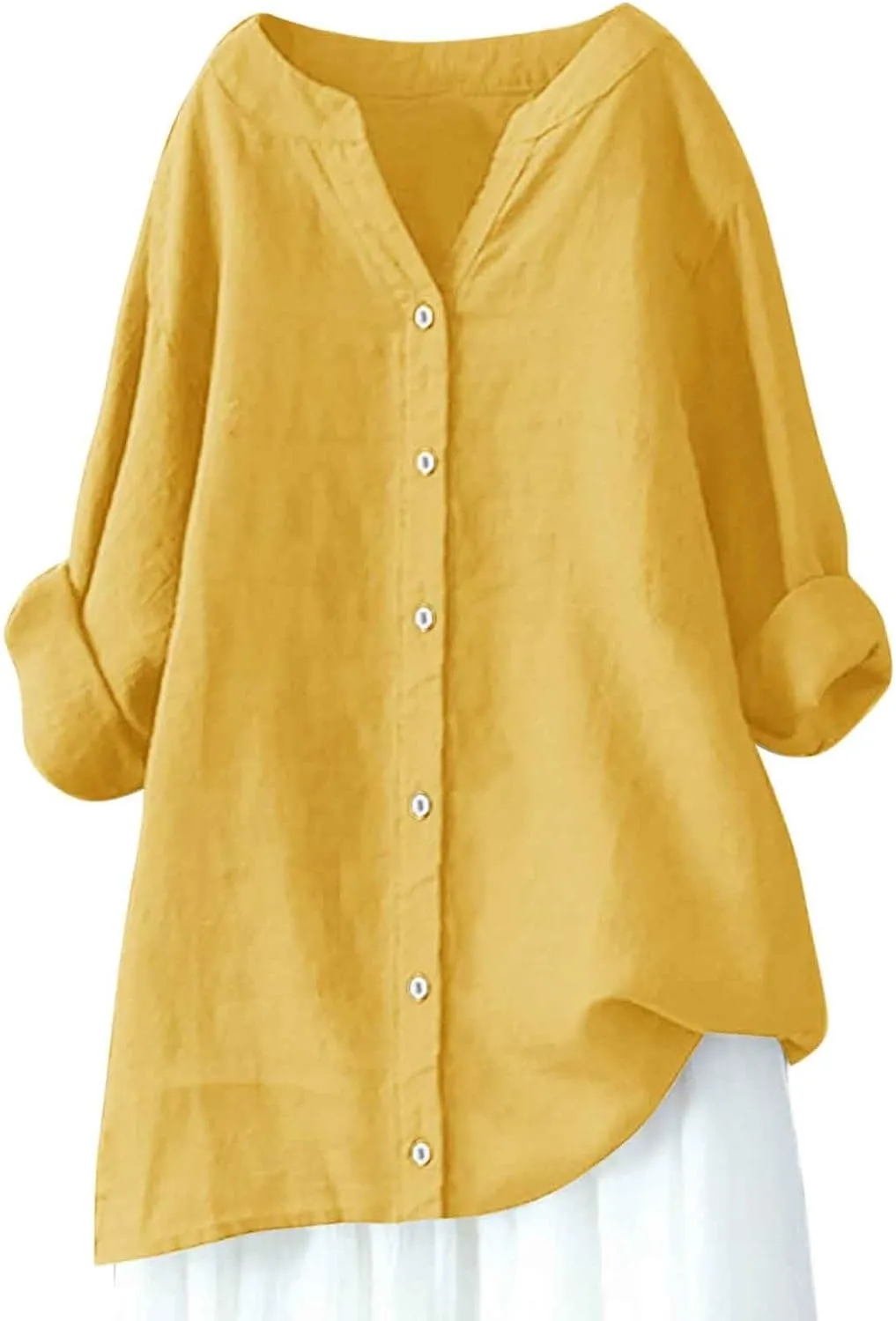 Womens Button Up Shirt Solid Short Sleeve Linen Summer Casual Basic Blouse Tops Loose Tee Shirt