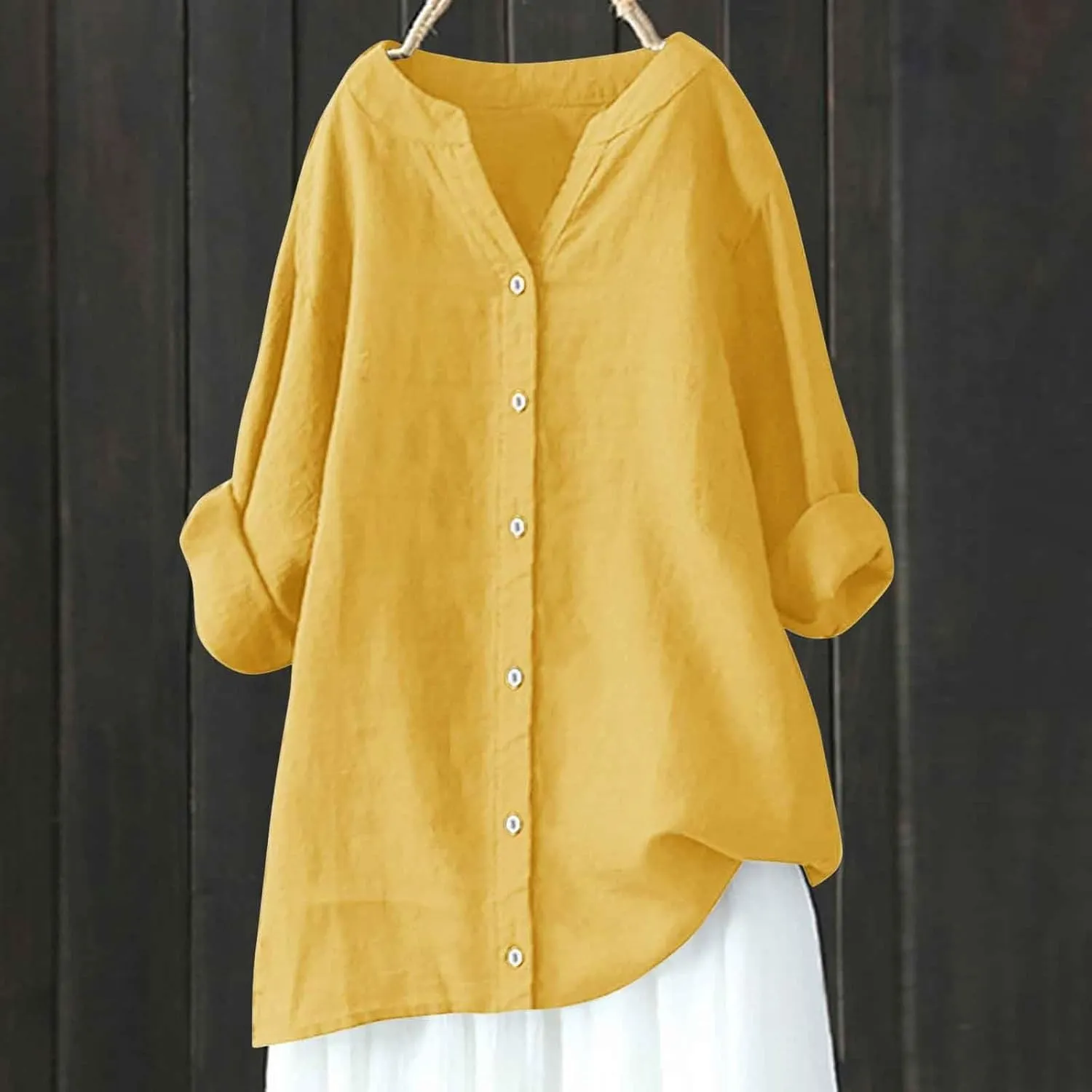 Womens Button Up Shirt Solid Short Sleeve Linen Summer Casual Basic Blouse Tops Loose Tee Shirt