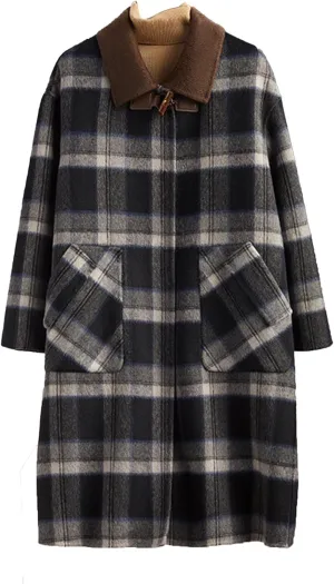 Women's Casual Long Plaid Cardigans Coats Wool Blend Button Down Long Jacket Lightweight Fashion Fall Outerwear