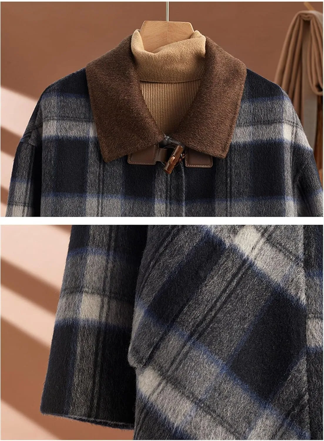 Women's Casual Long Plaid Cardigans Coats Wool Blend Button Down Long Jacket Lightweight Fashion Fall Outerwear