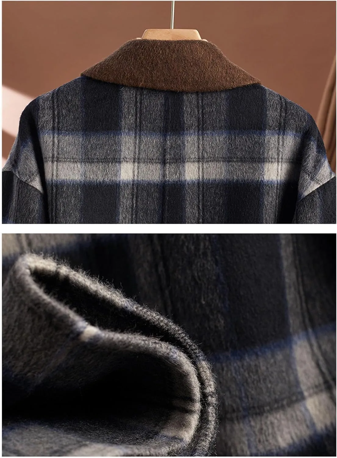 Women's Casual Long Plaid Cardigans Coats Wool Blend Button Down Long Jacket Lightweight Fashion Fall Outerwear