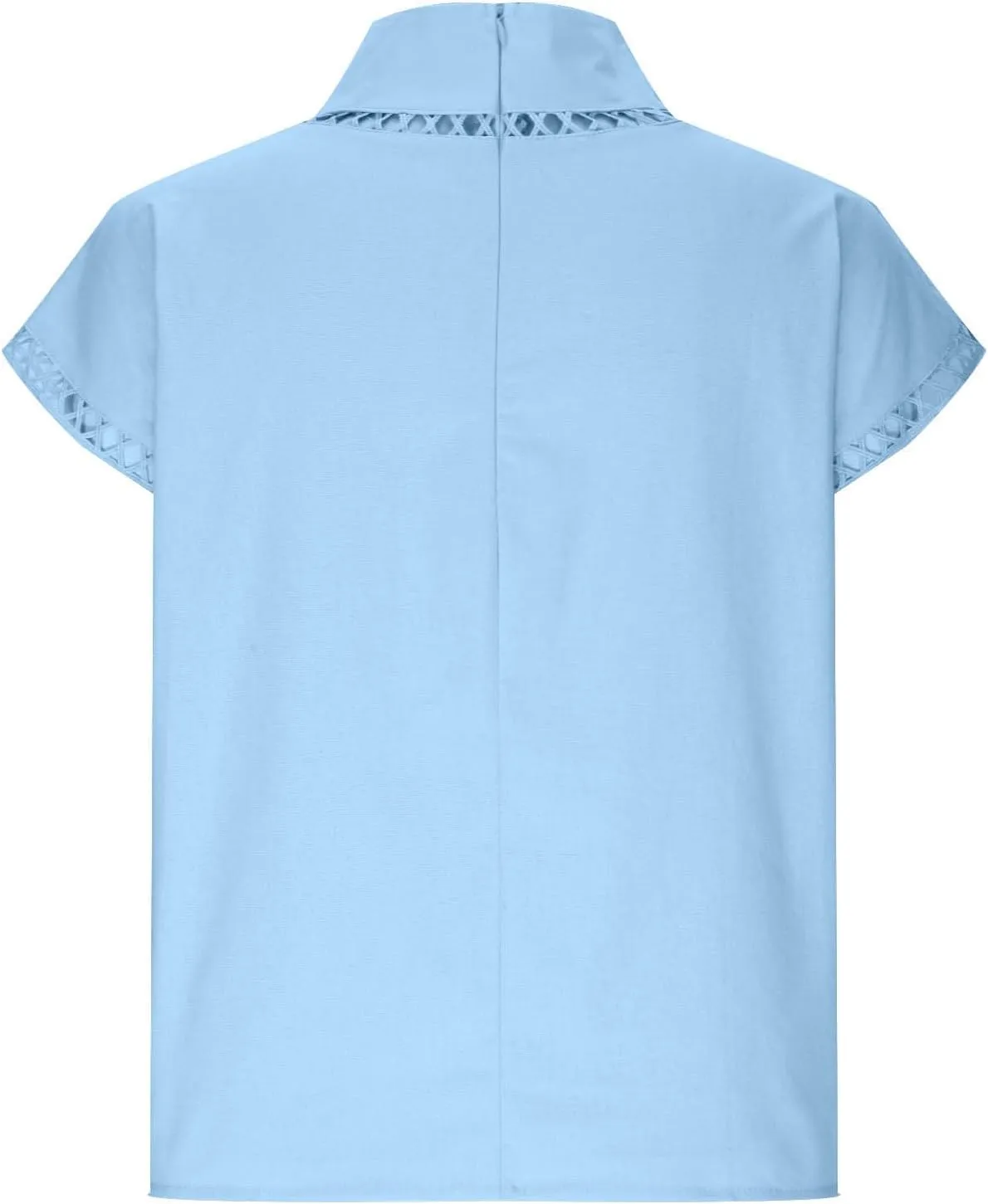 Women's Cotton Linen Tops Mock Turtleneck Summer T-Shirt Casual Hollow Out Cap Sleeve Shirts Loose Solid Blouse