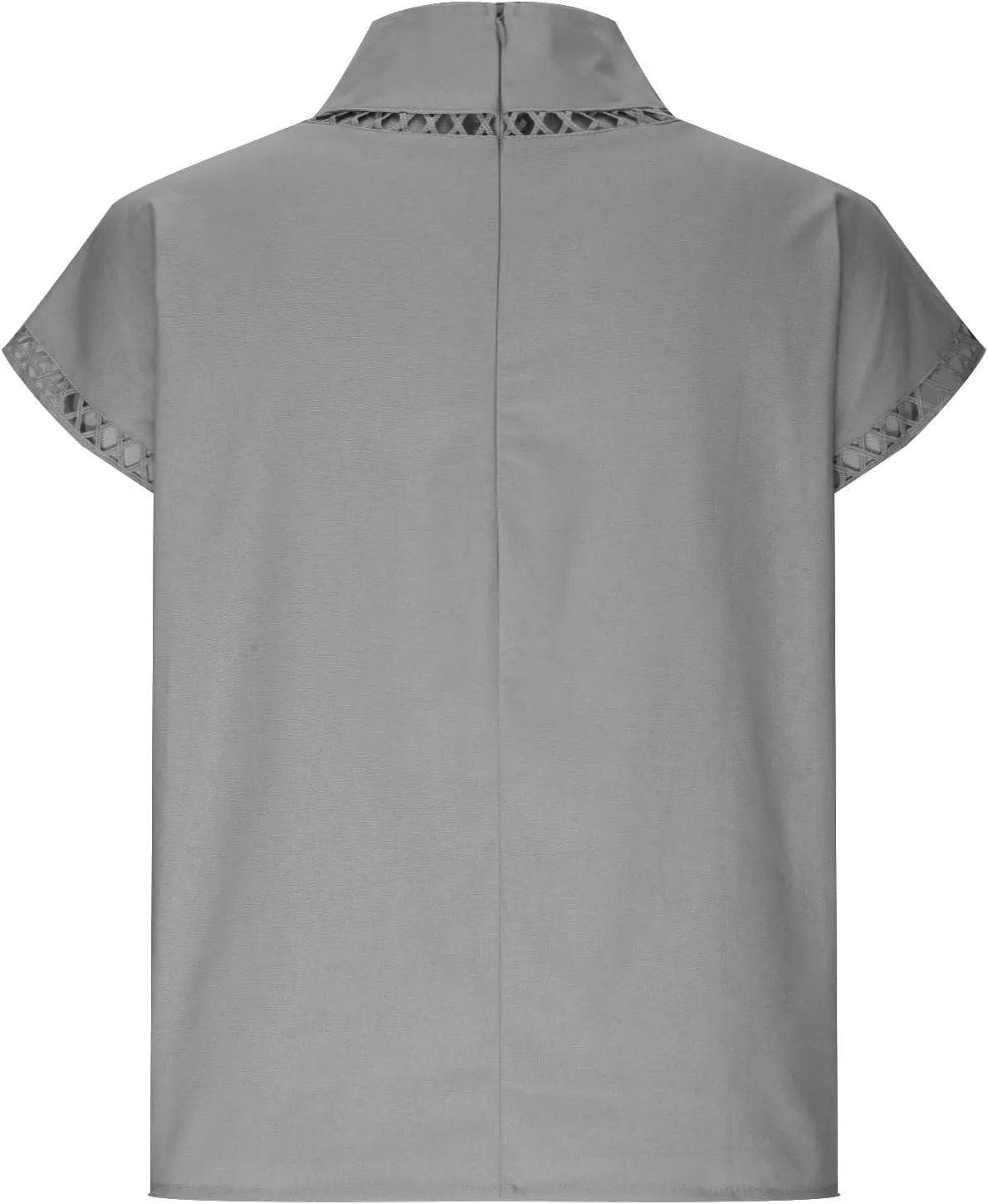 Women's Cotton Linen Tops Mock Turtleneck Summer T-Shirt Casual Hollow Out Cap Sleeve Shirts Loose Solid Blouse