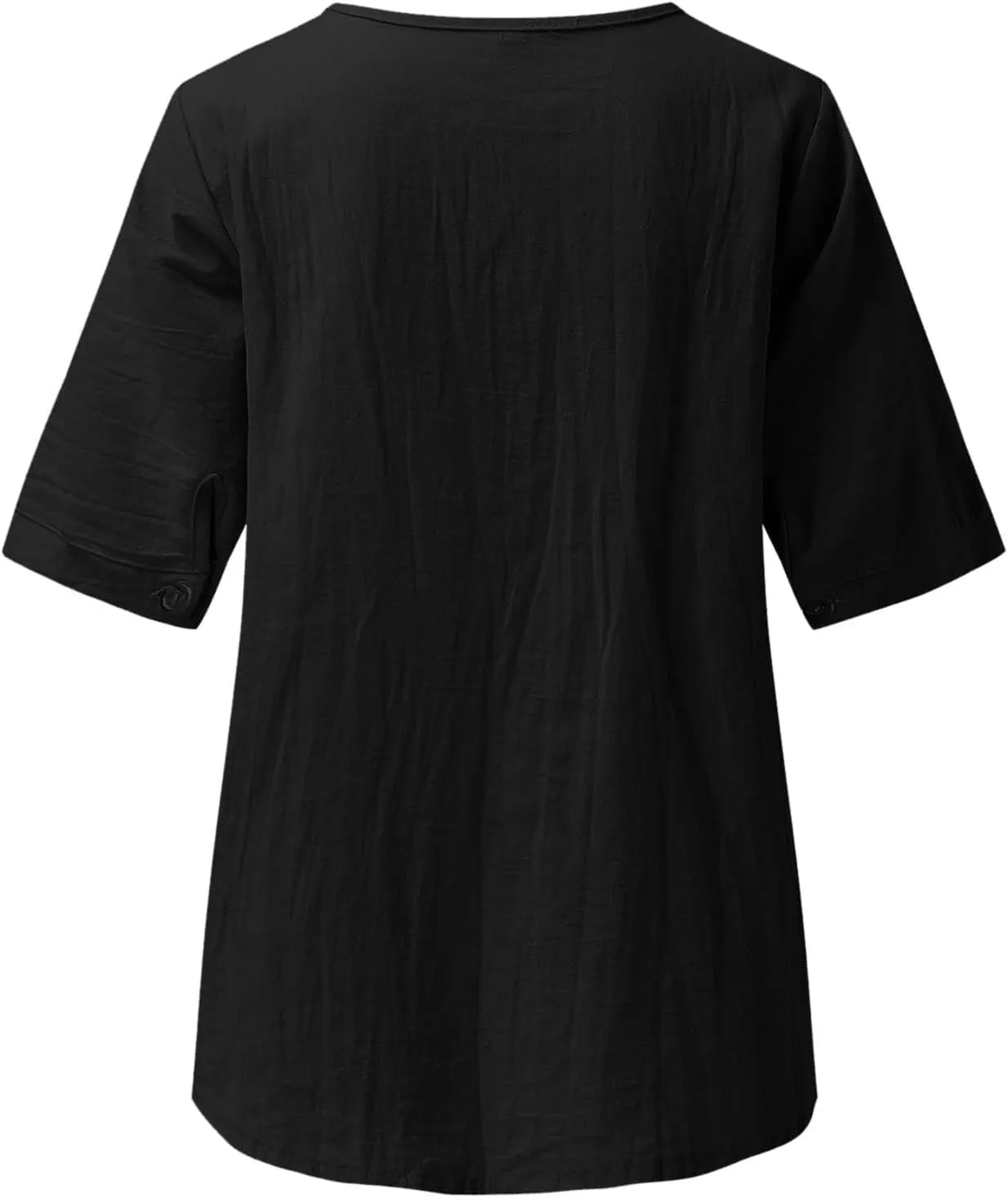 Women's Embroidered Blouse Cotton Linen Short Sleeve Peasant Boho Tunic Tops Casual Notch V Neck Loose Fit T-Shirts