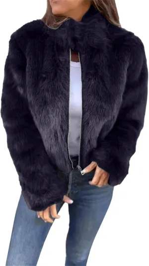 Women's Fashion Cropped Faux r Wool Jacket Shaggy Warm Open Front Cardigan Coat Casual Long Sleeve lffy