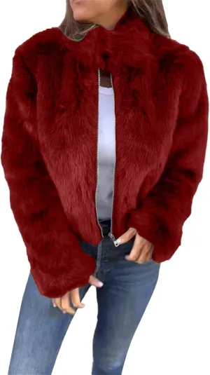 Women's Fashion Cropped Faux r Wool Jacket Shaggy Warm Open Front Cardigan Coat Casual Long Sleeve lffy