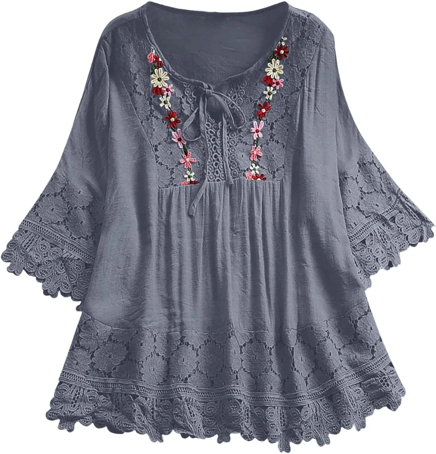 Women's Floral Print Linen Short Sleeve T Shirt Summer Basic Casual Oversized Blouses V-Neck Loose Tshirt