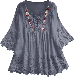 Women's Floral Print Linen Short Sleeve T Shirt Summer Basic Casual Oversized Blouses V-Neck Loose Tshirt