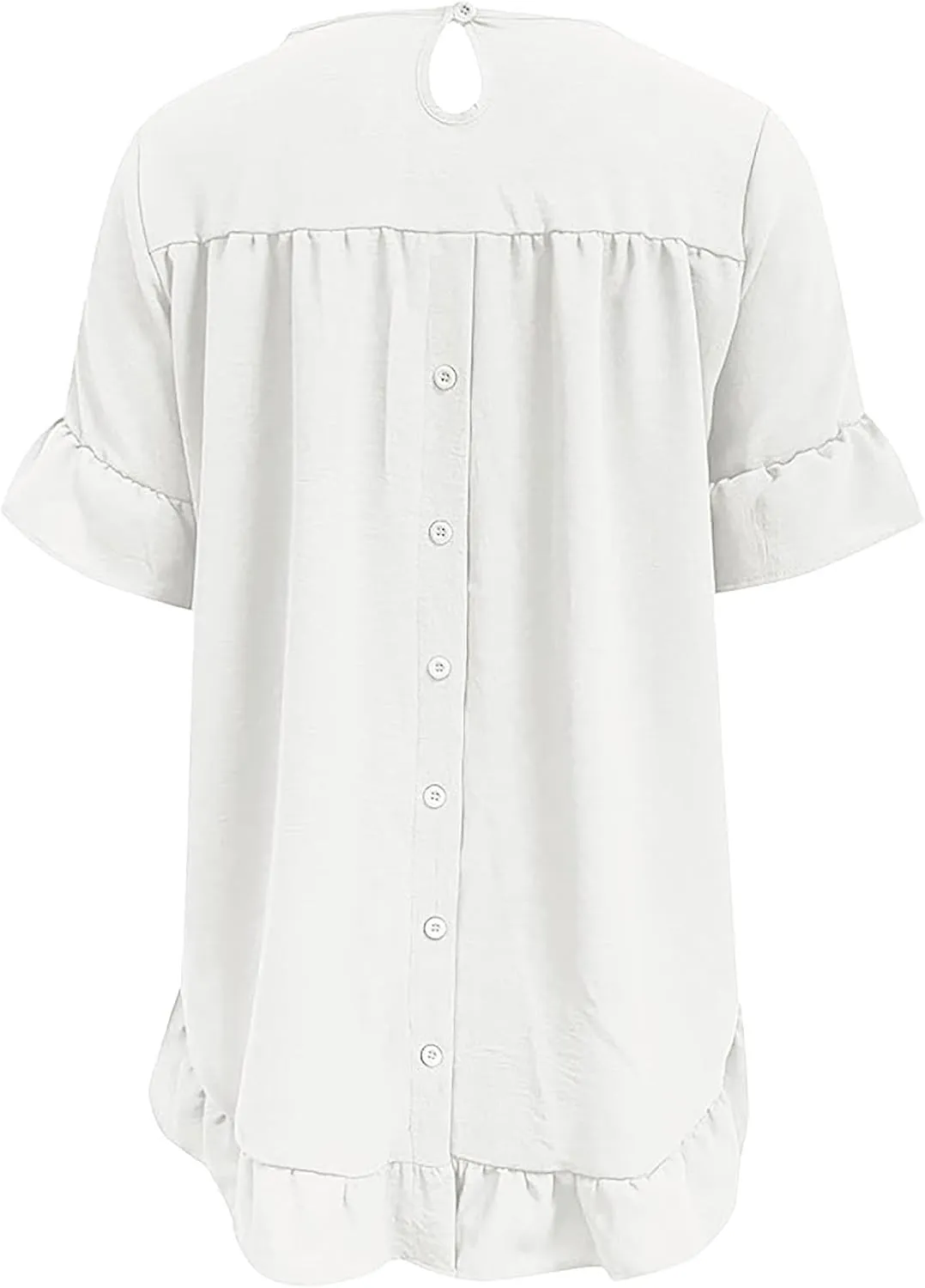 Womens Half Sleeve Tops Crewneck Cute Floral Blouses Summer Lightweight Ruffle Sleeve Shirts Loose Fit Daily Tunic Wear