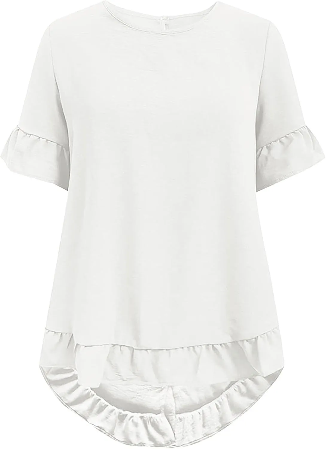 Womens Half Sleeve Tops Crewneck Cute Floral Blouses Summer Lightweight Ruffle Sleeve Shirts Loose Fit Daily Tunic Wear