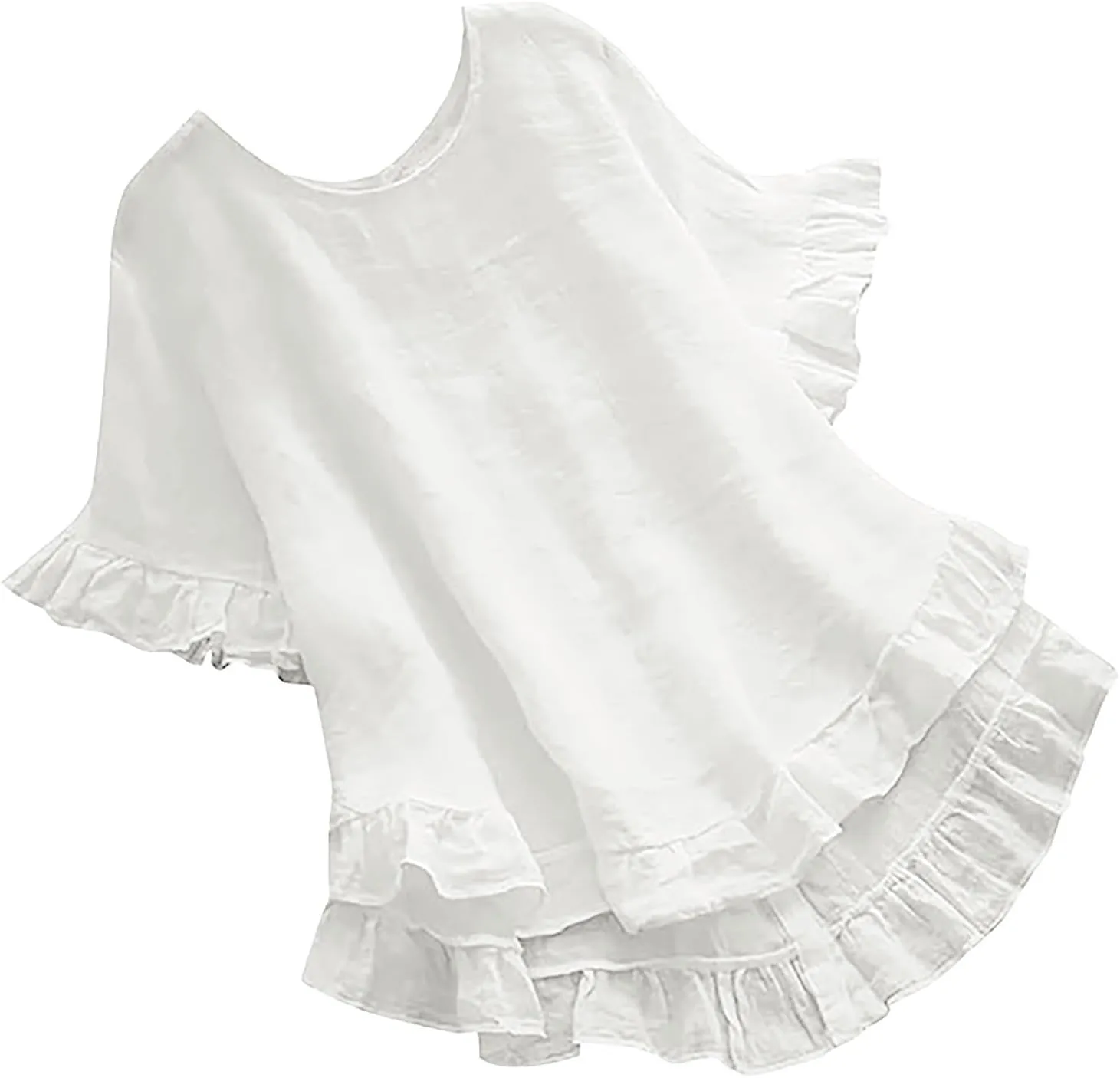 Womens Half Sleeve Tops Crewneck Cute Floral Blouses Summer Lightweight Ruffle Sleeve Shirts Loose Fit Daily Tunic Wear
