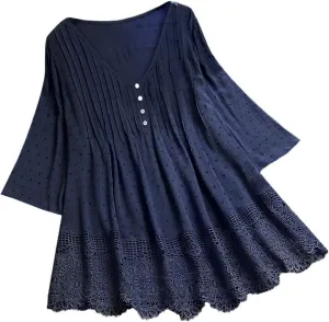 Womens Linen Shirts V Neck Button Down Blouses Collar Oversized Tops Short Sleeve Loose Fit T-Shirt