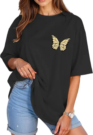 Womens Oversized Graphic Tees Vintage Casual Drop Shoulder T-Shirt Print Summer Holiday Loose Fit Tops