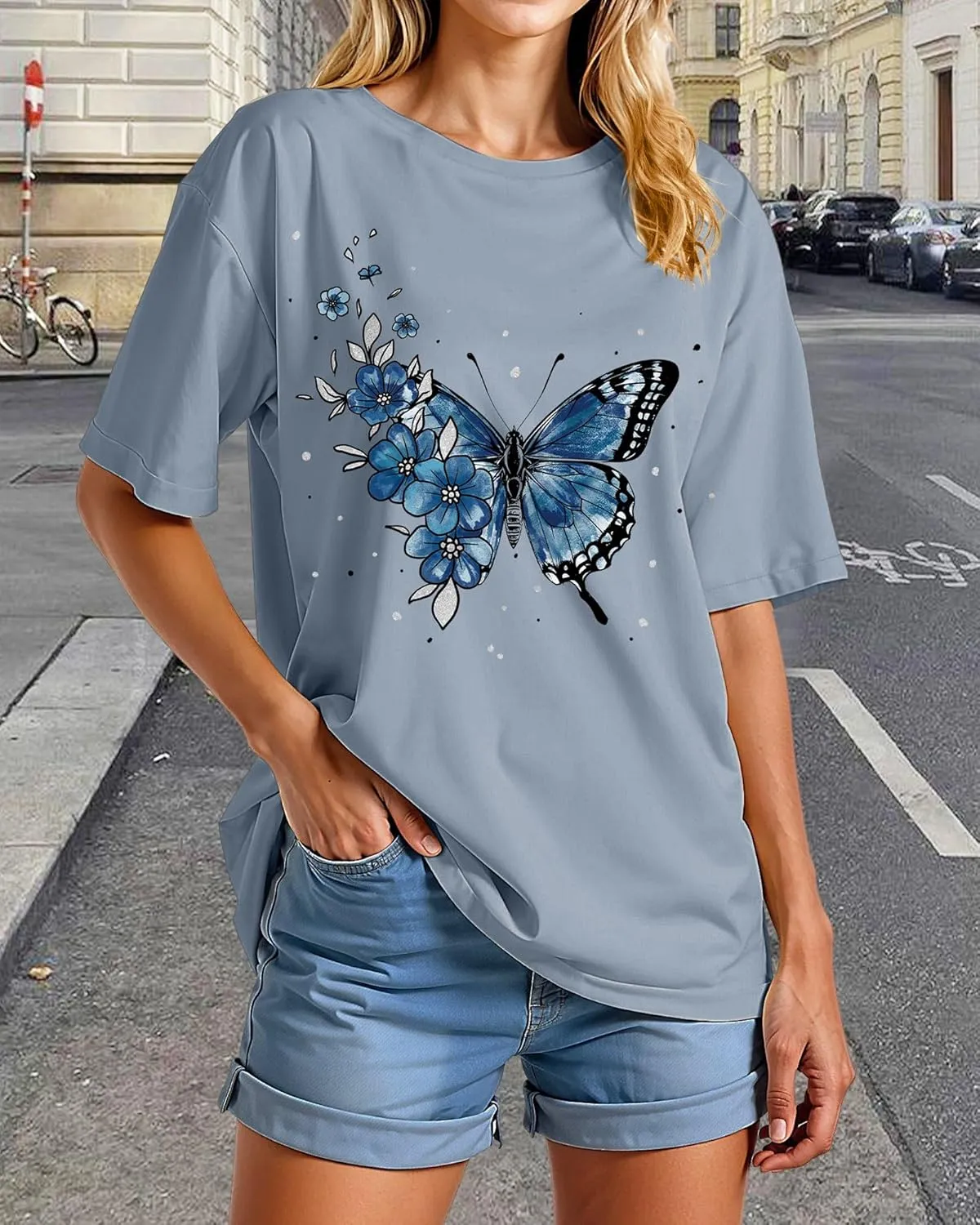 Womens Oversized Graphic Tees Vintage Casual Drop Shoulder T-Shirt Print Summer Holiday Loose Fit Tops