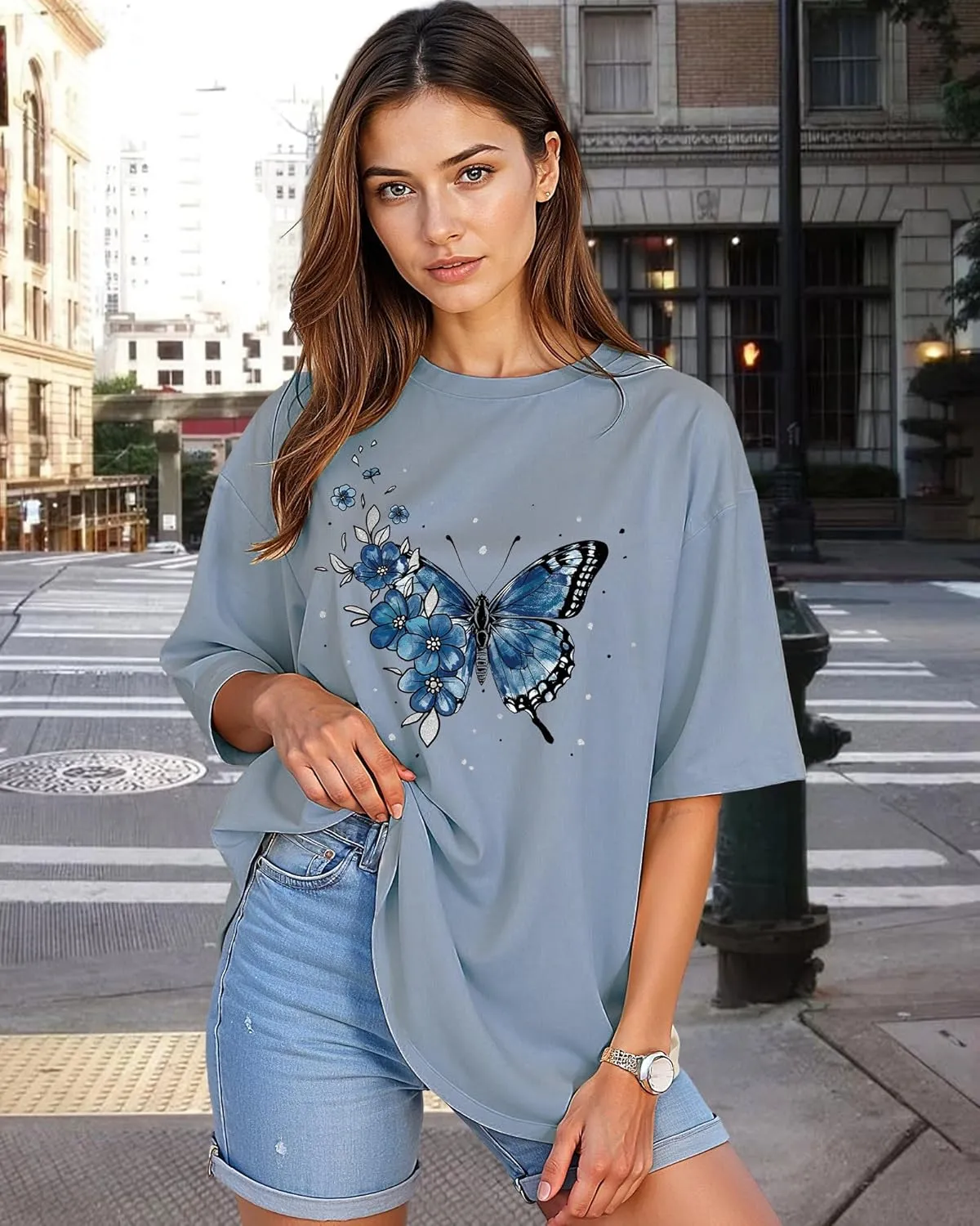 Womens Oversized Graphic Tees Vintage Casual Drop Shoulder T-Shirt Print Summer Holiday Loose Fit Tops