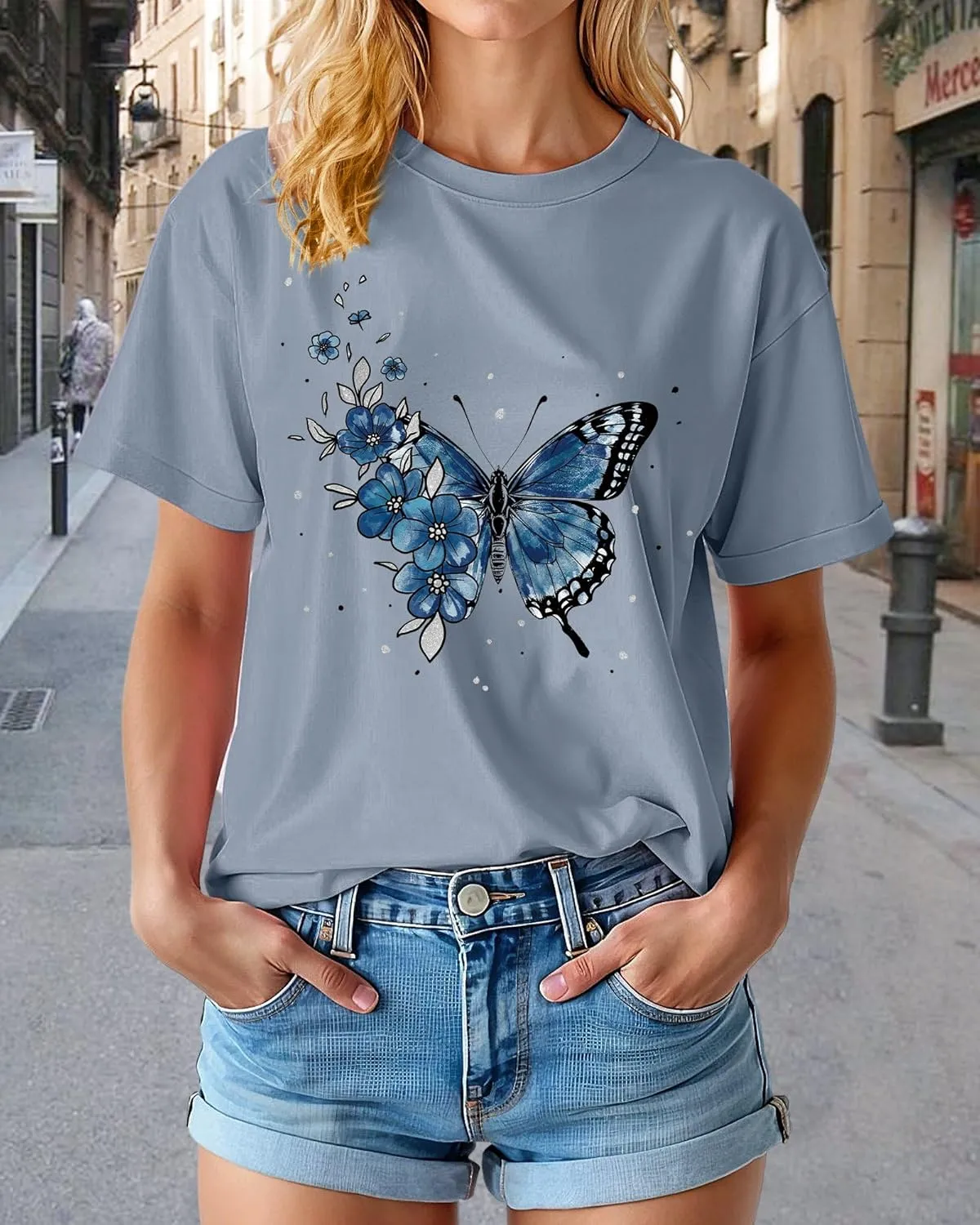 Womens Oversized Graphic Tees Vintage Casual Drop Shoulder T-Shirt Print Summer Holiday Loose Fit Tops