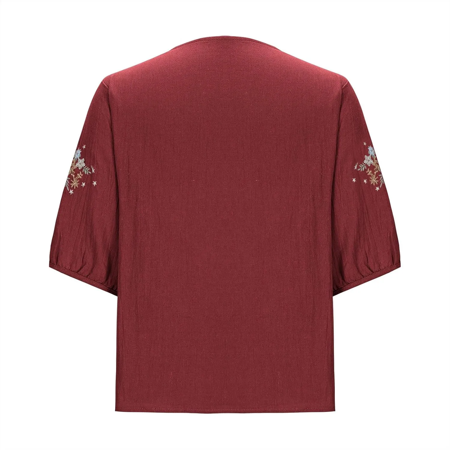Women's Peasant Tops Summer Mexican Embroidered Shirts Loose Cotton Linen Short Sleeve Blouses Fiesta Tees
