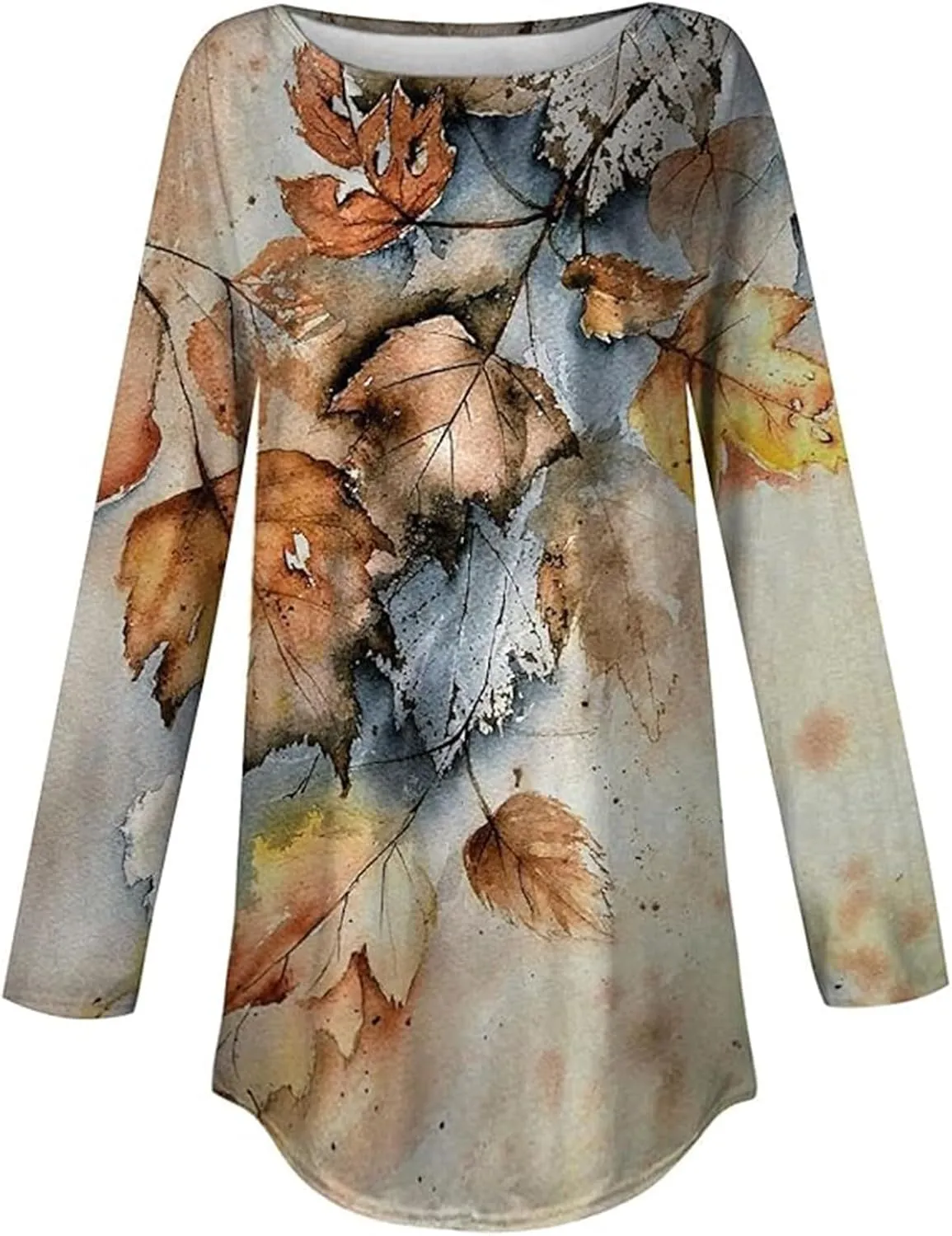 Women's Pullover Tunics Tops Casual Elegant Long Sleeve Oversized Printed Tee Shirts Fashion Crewneck Graphic Blouse