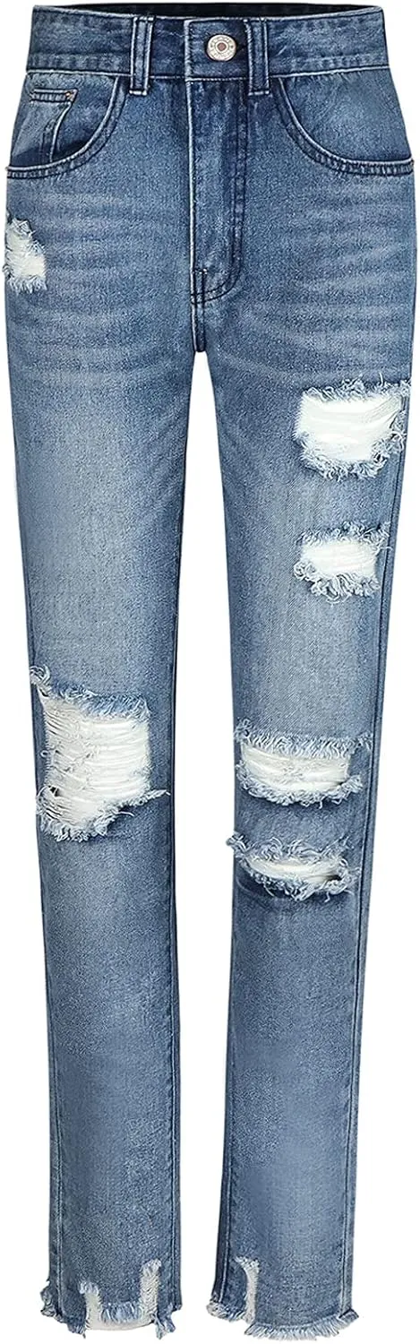 Women's Skinny Jeans High Waist Stretchy Ripped Jeans Boyfriend Jeans Distressed Denim Pants