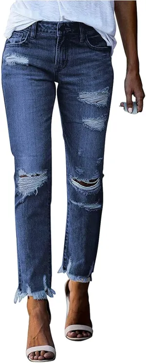 Women's Skinny Jeans High Waist Stretchy Ripped Jeans Boyfriend Jeans Distressed Denim Pants
