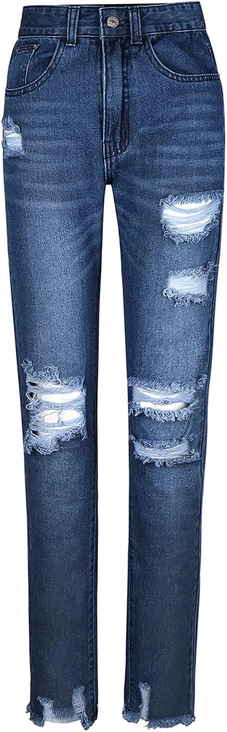 Women's Skinny Jeans High Waist Stretchy Ripped Jeans Boyfriend Jeans Distressed Denim Pants