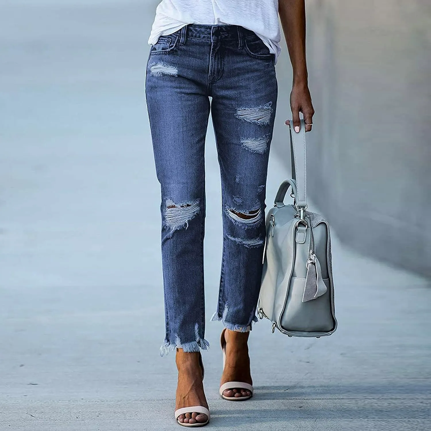 Women's Skinny Jeans High Waist Stretchy Ripped Jeans Boyfriend Jeans Distressed Denim Pants