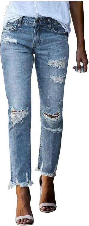 Women's Skinny Jeans High Waist Stretchy Ripped Jeans Boyfriend Jeans Distressed Denim Pants
