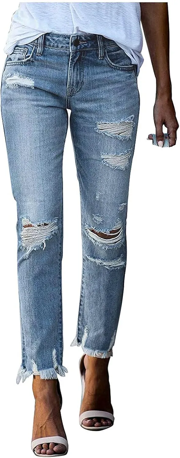 Women's Skinny Jeans High Waist Stretchy Ripped Jeans Boyfriend Jeans Distressed Denim Pants