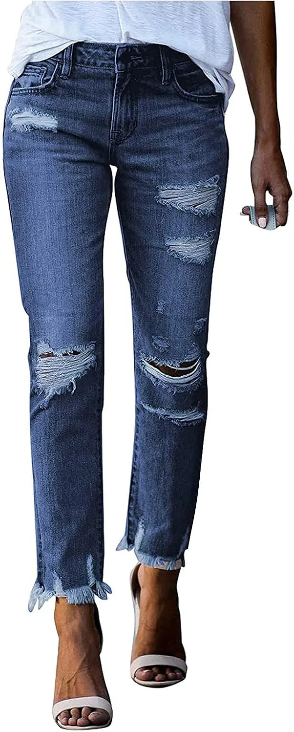 Women's Skinny Jeans High Waist Stretchy Ripped Jeans Boyfriend Jeans Distressed Denim Pants