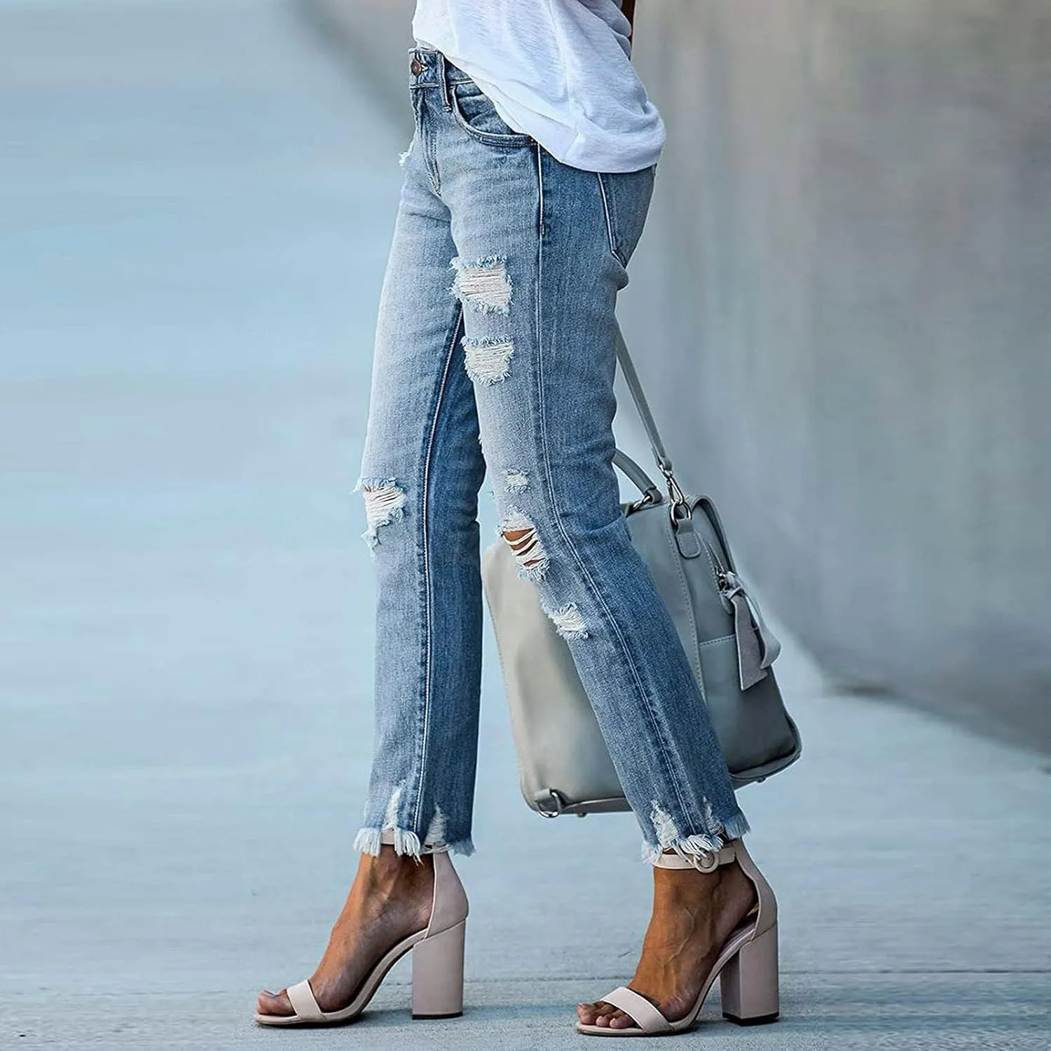 Women's Skinny Jeans High Waist Stretchy Ripped Jeans Boyfriend Jeans Distressed Denim Pants