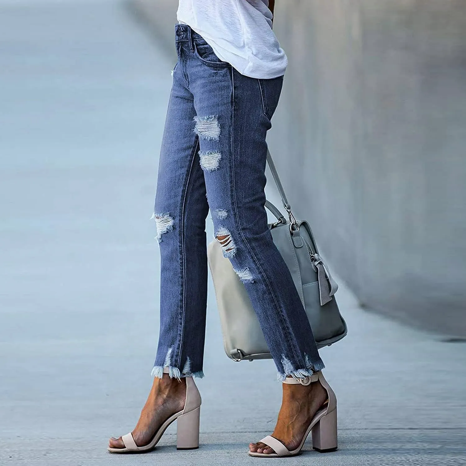 Women's Skinny Jeans High Waist Stretchy Ripped Jeans Boyfriend Jeans Distressed Denim Pants