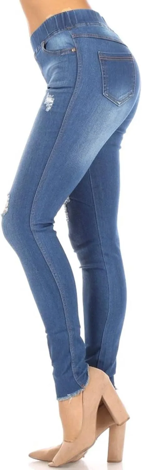 Women's Stretch Pull-On Jeans Skinny Ripped Distressed Denim Jeggings Regular-Plus Size