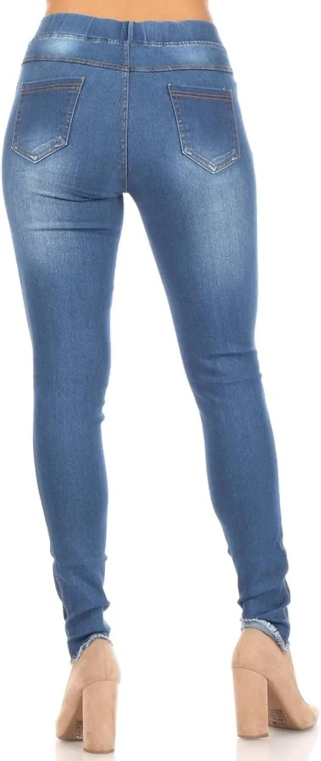 Women's Stretch Pull-On Jeans Skinny Ripped Distressed Denim Jeggings Regular-Plus Size